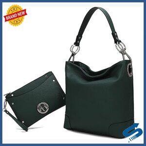 Vegan Leather Hobo Bag Set with Wristlet, 8" Strap Drop